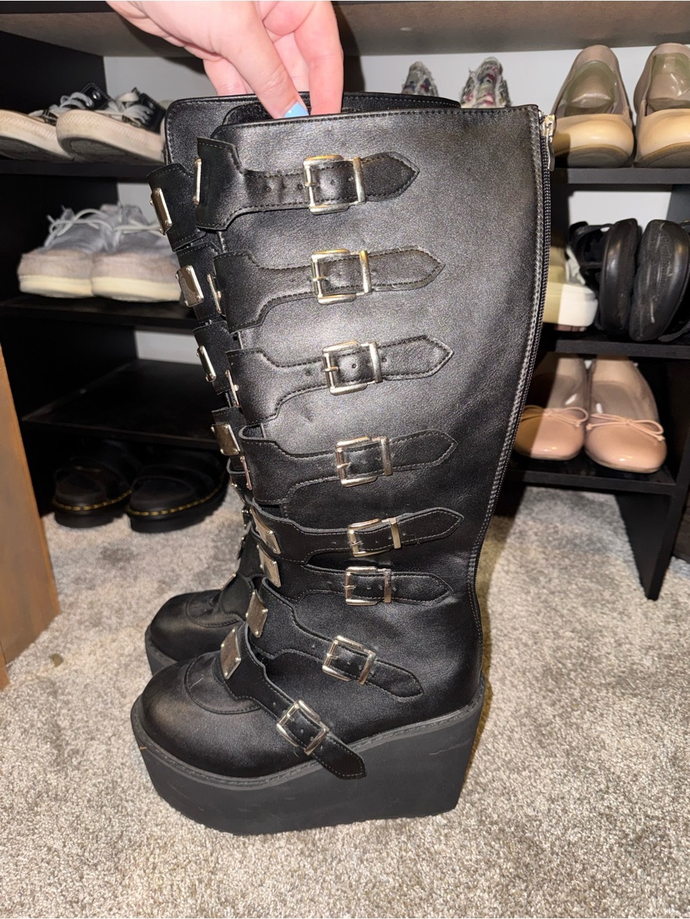 Gothic Black Knee-High Buckle Platform Boots - Women - Picture 5 of 9